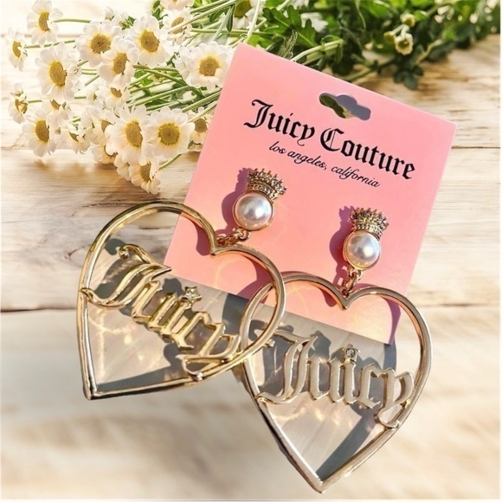 Juicy Couture heart earrings gold tone